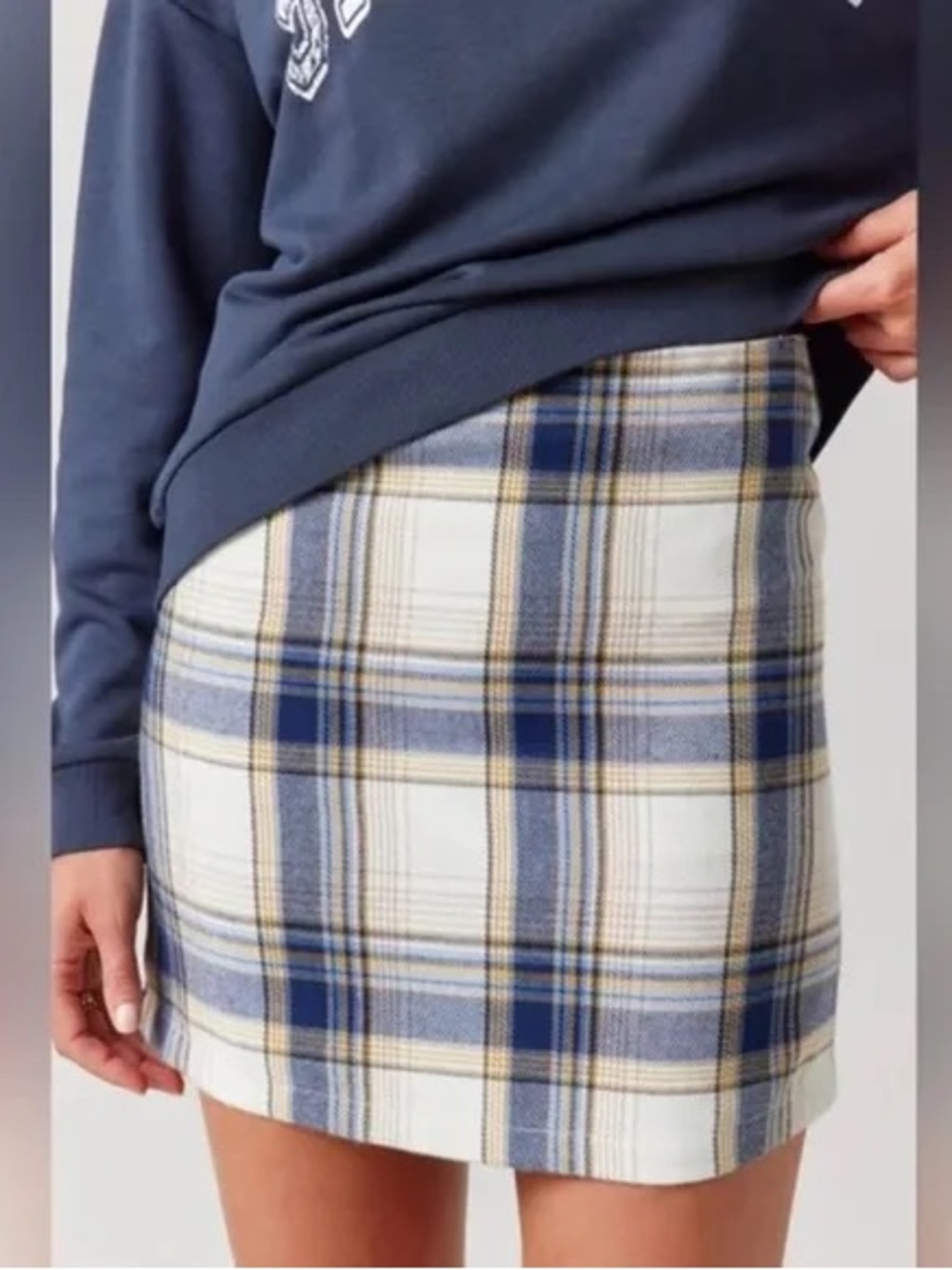 Francesca’s Plaid Mini Skirt Size M NWT Blue Cream A-Line Preppy